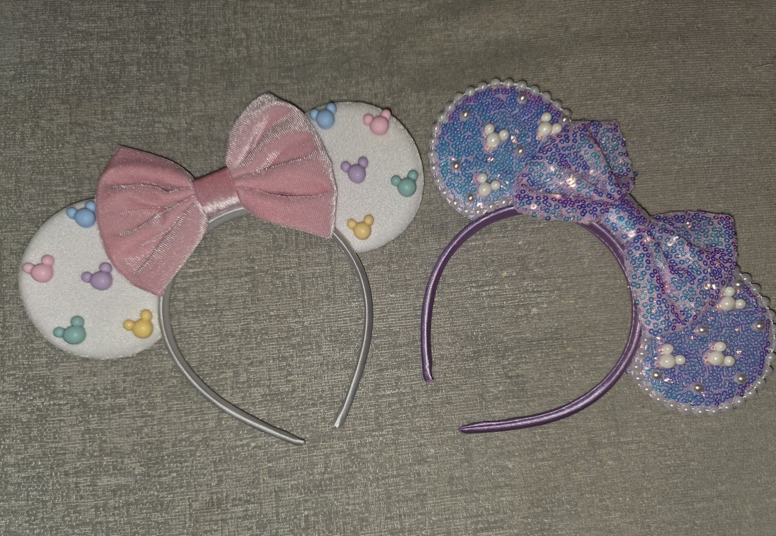 Brand-new pink sparkle Minnie ears for a Disney trip surprise