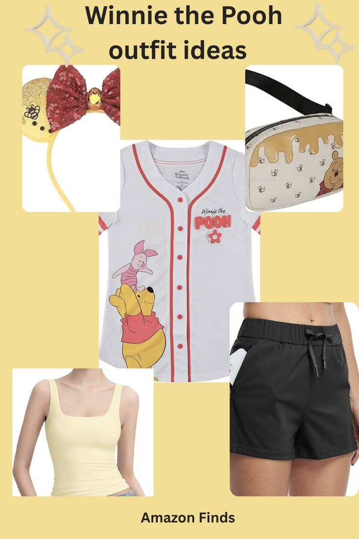 Toy Story and Pooh-inspired park outfit flat lay